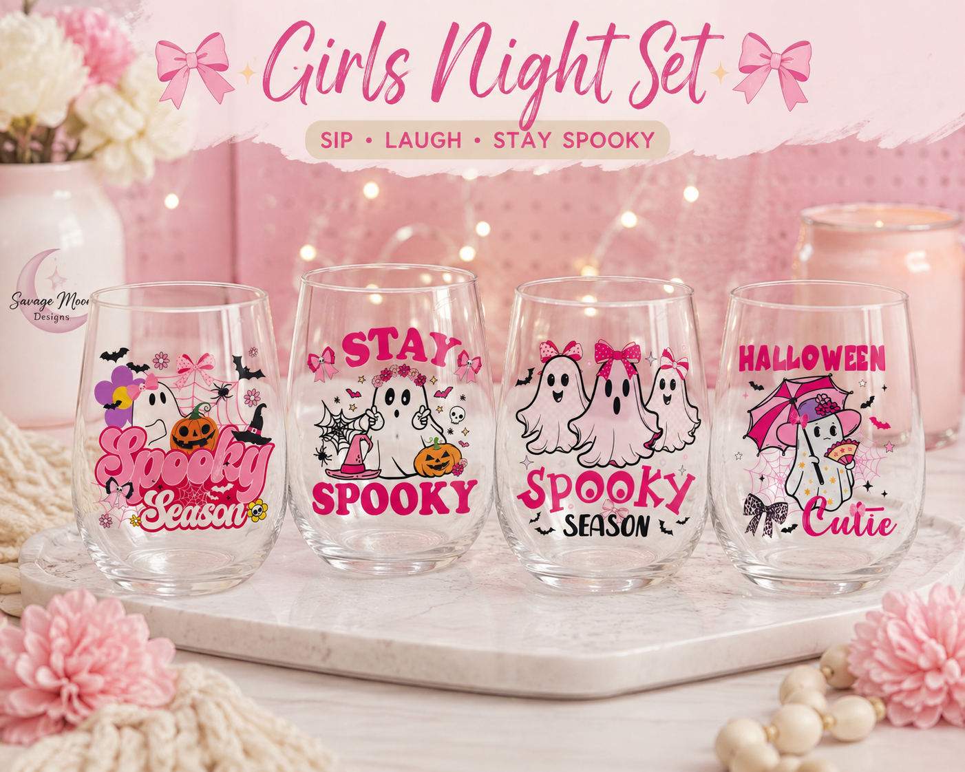 Spooky Girls Night Wine Glass Set