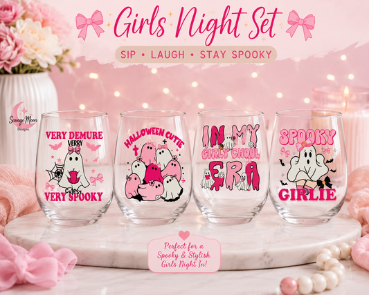 Cutesy Halloween Girls Night Wine Glass Set